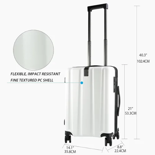 Miniatura 2 de KROSER Equipaje de mano con ruedas giratorias y cerradura TSA integrada, maleta duradera con ruedas, Blanco