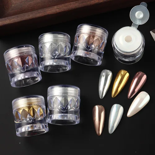 Miniatura 5 de Kit de Polvo de Uñas Cromado y Gel de Uñas 3D, Efecto Espejo Metálico Brillante Polvo Cromado Para Arte de Uñas, Pigmento de Polvo de Inmersión