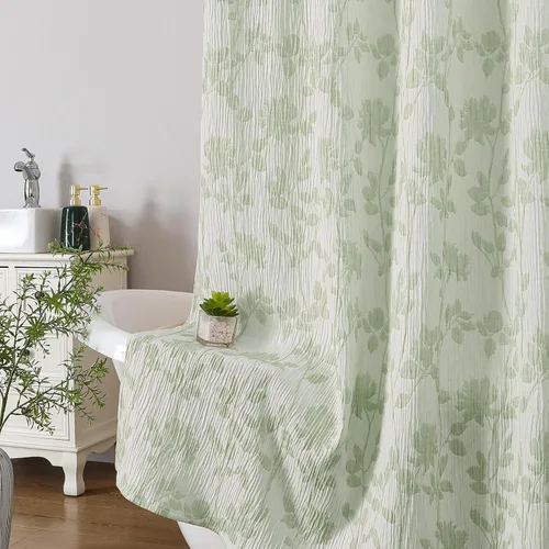 Miniatura 17 de OVZME Cortina de ducha floral negra de 72 pulgadas de largo, cortina de baño de textura arrugada y gruesa de calidad hotelera, decoración de baño