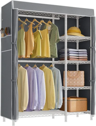 Miniatura 12 de VIPEK V7C - Percheros de ropa con cubierta, portátiles, para colgar ropa, perchero resistente para ropa con estantes, armario de metal, con Estante
