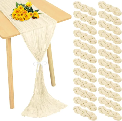 Miniatura 8 de Paquete de 24 caminos de mesa de estopilla de 20 x 120 pulgadas, camino de mesa de tela de queso a granel, romántico, bohemio, tela de gasa Beige