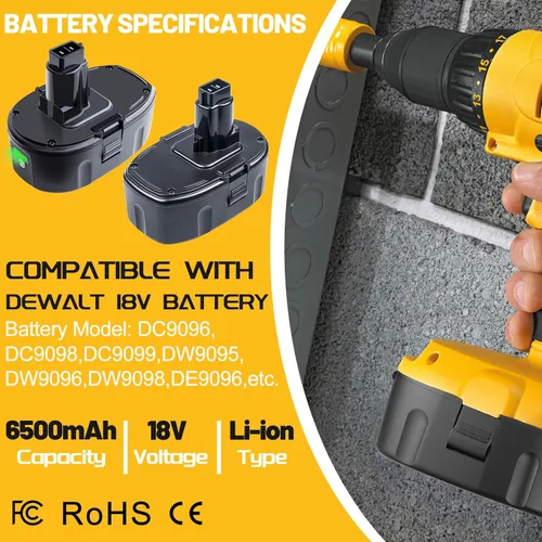 Miniatura 2 de Paquete de 2 baterías de repuesto de 6.5Ah para Dewalt 18V XRP batería de litio compatible con herramientas eléctricas inalámbricas de 18 voltios
