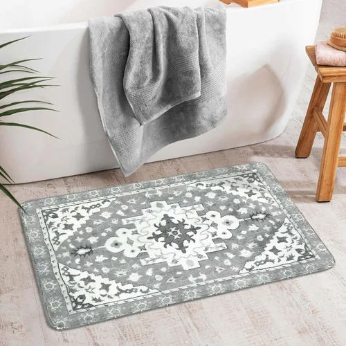 Miniatura 28 de Uphome Alfombra de baño vintage, azul, bohemio, antideslizante, oriental, suave, lavable a máquina, lindas alfombras de baño tribales florales