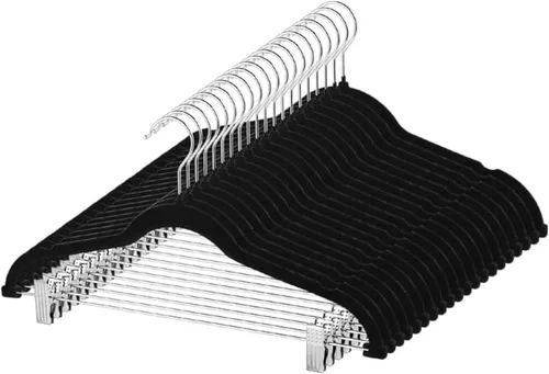 MANZOO Perchas de terciopelo para pantalones y faldas con clips - Juego de perchas negras para mujer para pantalón, traje, camisa, abrigo de Negro