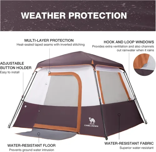 Miniatura 9 de CAMEL CROWN 4/6 Person Instant Cabin Tent, Pop Up Windproof Tents for Camping, 60-Second Setup Family Tent with Carry Bag for Outdoor Hiking Uva rojo