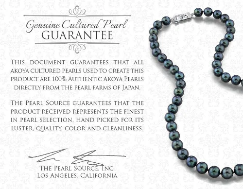 Miniatura 6 de The Pearl Source Collar redondo de oro de 14 quilates de 6.0 a 0.256 in, color negro genuino japonés Akoya de perlas cultivadas en agua salada de 20
