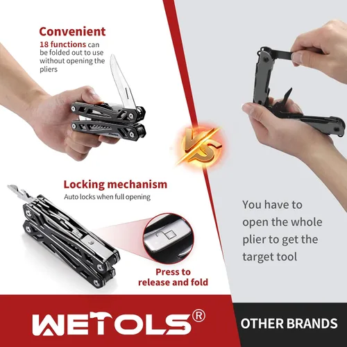 Miniatura 5 de Regalos de Navidad para hombres, papá, WETOLS 21-en-1 multiherramientas con cuchillo de bolsillo, alicates autoblocantes de acero inoxidable con 8