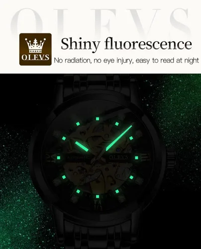 Miniatura 5 de OLEVS Reloj mecánico automático de esqueleto dorado para hombre con cuerda automática vestido de lujo brillante acero inoxidable resistente al agua