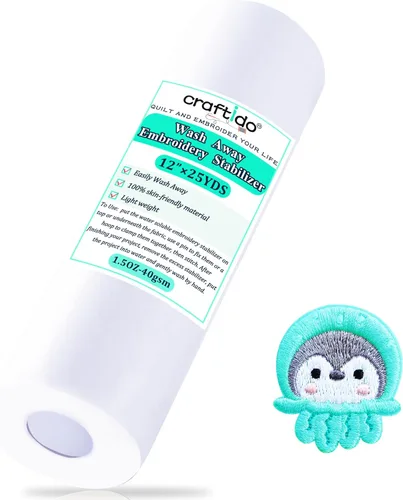 Miniatura 7 de Craftido Estabilizador de bordado soluble en agua para lavado/respaldo y cobertura de 10 pulgadas x 5 yardas/rollo para la mayoría de los aros.