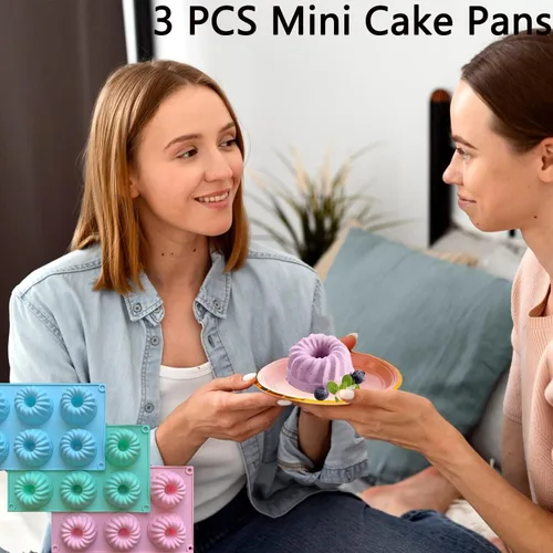 Miniatura 4 de 3 moldes de silicona para hornear, moldes antiadherentes de 6 cavidades, mini moldes de gelatina de silicona, mini moldes de pastel estriados, molde