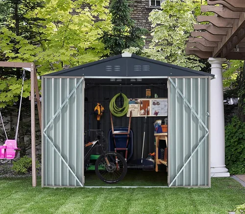 Miniatura 6 de AECOJOY Cobertizo de almacenamiento al aire libre de 5 x 3 pies, pequeño cobertizo de metal con puerta con cerradura, almacenamiento de utilidad