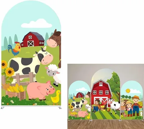 Miniatura 8 de HUAYI Cubierta de fondo de arco de granjero rojo de dibujos animados para fiestas de granja para niños, decoraciones de fondo de Chiara, cubiertas