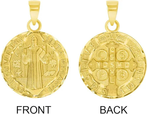 Miniatura 4 de Colgante de oro amarillo macizo de 14 quilates con forma redonda de San Benito reversible