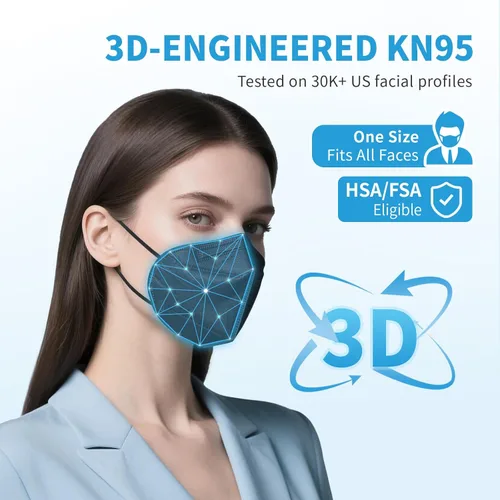 Miniatura 3 de akgk Mascarilla KN95 de 50 unidades, mascarillas de protección transpirable, mascarillas KN95 negras de 5 capas, máscaras de seguridad contra