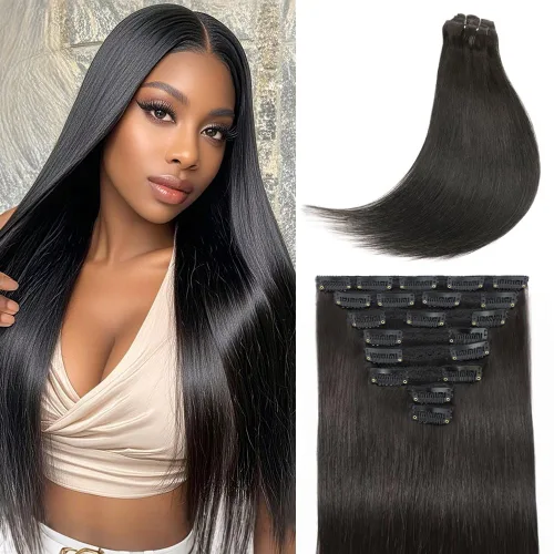 Miniatura 11 de Extensiones de cabello humano real con clip, color marrón oscuro #2, 14 pulgadas, 4.23 onzas, #2, extensiones de cabello humano virgen Remy 100% #2