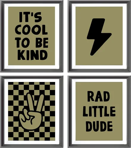 Miniatura 11 de Cartel de mano retro a cuadros negros y blancos preppy relámpago de la paz para decoración de habitación de niños, decoración divertida de Rad