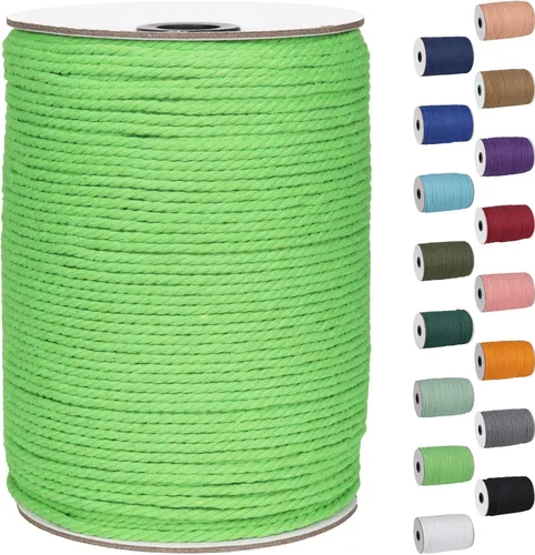 Miniatura 65 de Cordón de macramé de 1/8 pulgadas 220 yardas (200 metros) suministros naturales de macramé, hilo de macramé, cuerda de algodón de color, cuerda