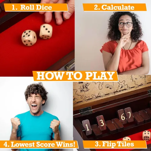 Miniatura 6 de STERLING Juego de 12 números Shut The Box Caja de madera Estuche de viaje con temática náutica Juego de dados familiares para niños y adultos