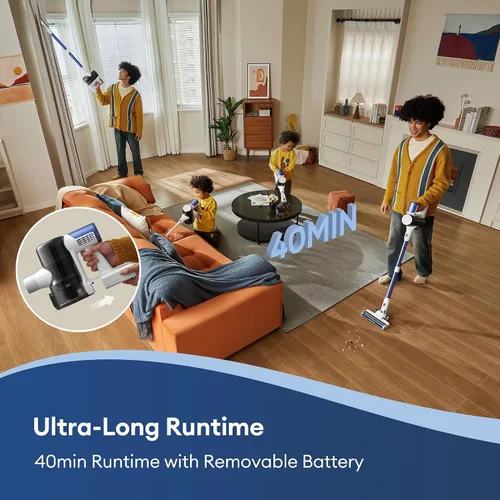 Miniatura 5 de Ultenic Aspiradora inalámbrica, 40 KPa y 450 W, aspiradora recargable, máximo 40 minutos de funcionamiento, diseño de pie con capacidad de cubo