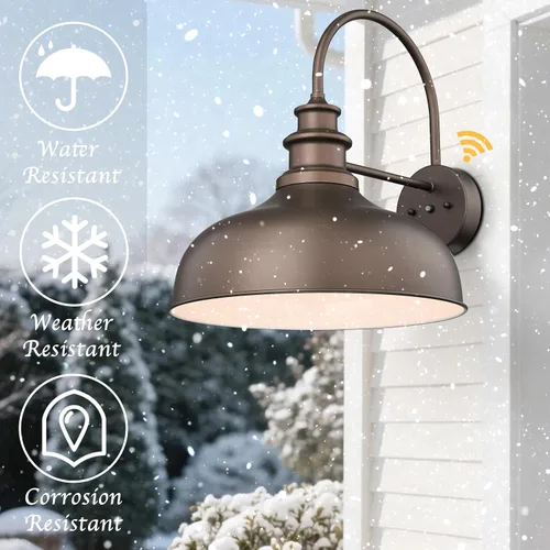Miniatura 4 de Bestshared Domo grande de 16 pulgadas con sensor de atardecer a amanecer, luz de granero para exteriores, antioxidante, aplique de pared al aire