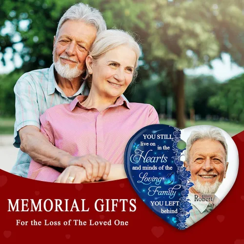 Miniatura 4 de WRAPPINESS Adornos de cerámica personalizados con foto personalizada, adorno de Navidad conmemorativo, regalos de condolencias por la pérdida de un