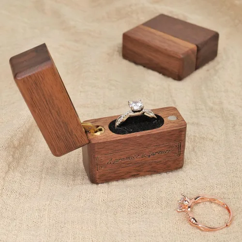 Miniatura 5 de Yookin Caja de anillo de madera portátil, caja de anillo de madera, compromiso, propuestas, ceremonia de boda, caja de anillo de exhibición
