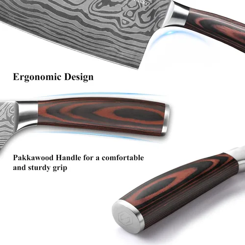 Miniatura 6 de Sunnecko Cuchillo de carnicero de 7 pulgadas, cuchillo chino de acero inoxidable de alto carbono con mango de madera, cuchilla afilada para carne