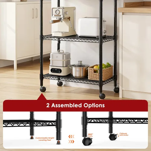 Miniatura 5 de Simple Deluxe Estante de almacenamiento ajustable resistente de 3 niveles con ruedas, 23.23 pulgadas de ancho x 13.39 pulgadas de profundidad x