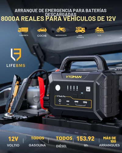 Miniatura 2 de VTOMAN V-Truck Pro 8000A Arrancador de Batería de Coche con Carga Rápida de 65W, Arrancador Portátil de 41600mAh para Todos los Motores de Gasolina