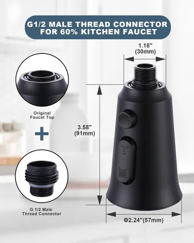 Miniatura 5 de WOWOW Cabezal de repuesto para grifo de cocina, cabezal rociador de grifo extraíble de 3 funciones con 9 adaptadores, boquilla rociadora de cocina