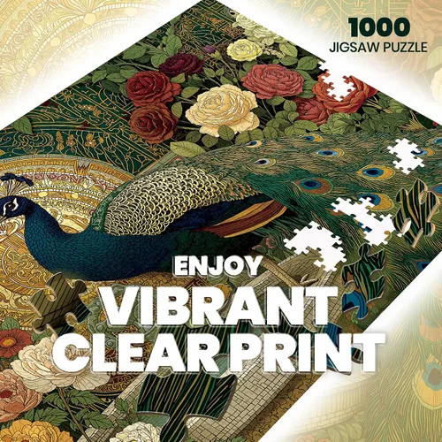 Miniatura 2 de Rompecabezas para adultos de 1000 piezas, pavo real de jardín de rosas victorianas vintage, rompecabezas de 1000 piezas con letras en la parte Pavo
