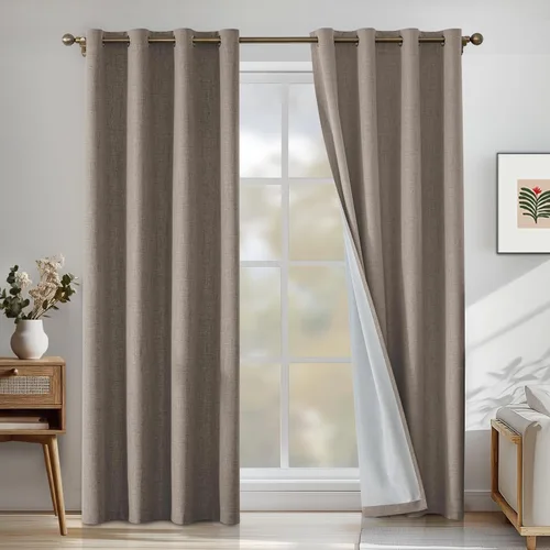 Miniatura 67 de Cortinas de lino 100% opacas para dormitorio, cortinas opacas de 45 pulgadas de largo, cortinas de oscurecimiento de habitación para sala de estar