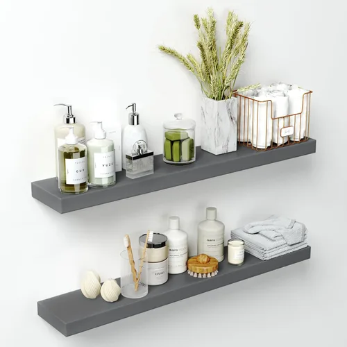 Miniatura 78 de Homeforia Estante flotante blanco de 48 pulgadas, estantes flotantes de madera maciza de alta gama de 48 pulgadas de largo para montaje en pared