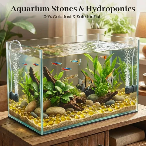 Miniatura 5 de FUTUREPLUSX Canicas de vidrio plano de 5 libras, cuentas de relleno de jarrón amarillo ámbar, gemas planas, piedras de vidrio decorativas