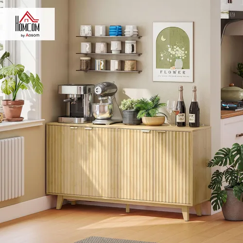 Miniatura 2 de HOMCOM Aparador de buffet con almacenamiento, mesa de buffet moderna acanalada de 55 pulgadas, gabinete de consola de barra de café con 2 estantes