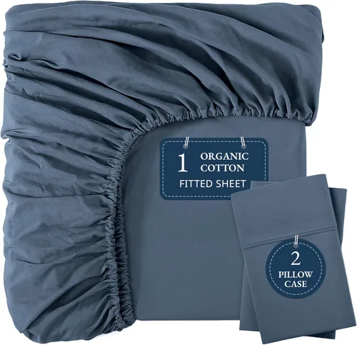 Miniatura 37 de LANE LINEN Juego de 2 piezas con sábana bajera 100% algodón orgánico tamaño individual y 1 funda de almohada, tejido de percal ligero, ultra suave