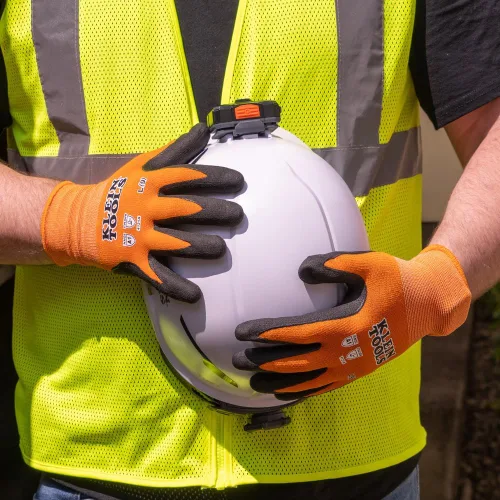 Miniatura 4 de Klein Tools 60582 Guantes de Trabajo, Guantes de Punto Sumergidos Resistentes a Cortes ANSI A1 con Revestimiento de Nitrilo, Nylon-Spandex