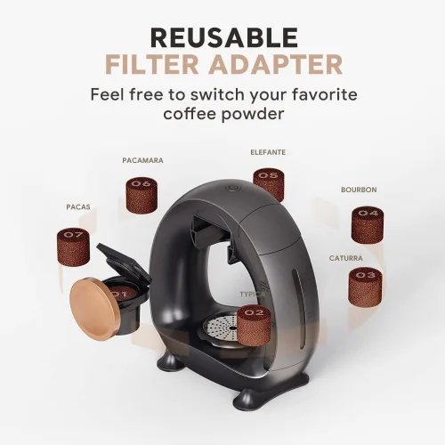 Miniatura 4 de Pod and Grounds - Cafetera de una sola porción, 2 en 1, de una taza, compatible con cápsulas K-Cup y café molido/té, diseño compacto, 4-8 onzas, gris