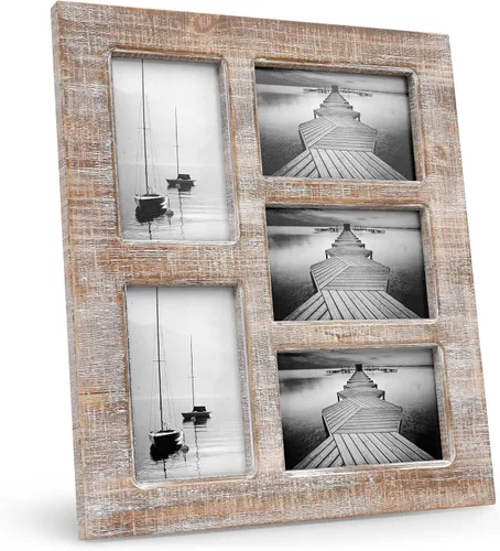 Barnyard Designs Marcos de fotos de collage de 4 x 6, 5 aberturas de fotos para múltiples imágenes, marco de madera rústica envejecida para pared,