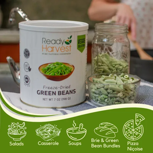 Miniatura 2 de Ready Harvest Alimentos liofilizados - Judías verdes Alimentos de emergencia Vegetales para acampar Lata #10 Vida útil de 25 años Latas
