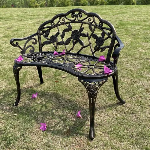 Mandolin Silla de jardín para exteriores, todas las sillas de aluminio fundido antioxidante, banco de patio de patio de color rosa tallada para Cobre