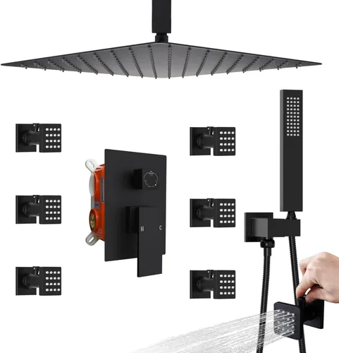 Miniatura 22 de Enga - Sistema de ducha con espray corporal, 12 pulgadas de sistema de cabezal de ducha de lluvia montado en la pared, sistema de chorros de ducha
