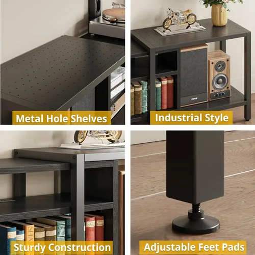 Miniatura 7 de IRONCK Soporte de TV de 79 pulgadas para televisores de hasta 85 pulgadas con soporte y toma de corriente, consola de TV de 3 niveles con estantes