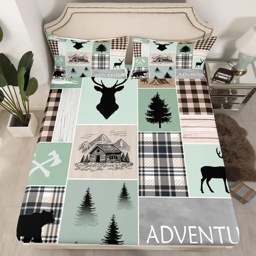 Miniatura 6 de Erosebridal Sábana bajera con temática de pesca, juego de ropa de cama rústica de granja tamaño individual para niños, adolescentes y adultos, ropa