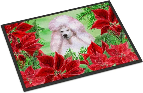 Miniatura 151 de Caroline's Treasures CK1311MAT Cavalier Spaniel Poinsettas - Felpudo de 18 x 27 pulgadas, tapete para puerta delantera, interior y exterior