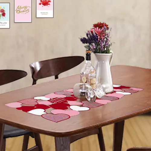 Miniatura 6 de OWENIE Caminos de mesa para el día de San Valentín, centros de mesa de San Valentín, 13 x 36 pulgadas, decoración de mesa roja bordada con corazón