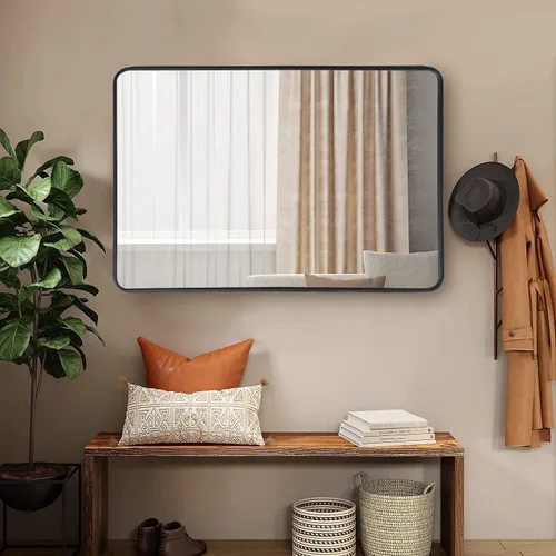 Miniatura 5 de ZenStyle Espejo de pared rectangular con marco de metal negro de 24 x 36 pulgadas, espejo de baño con borde de pico para entradas, salas de estar