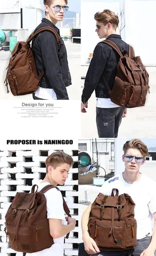 Miniatura 6 de Mochila de lona unisex vintage casual de 17 pulgadas para laptop, mochila escolar, mochila universitaria, senderismo, camping, bolsa de viaje
