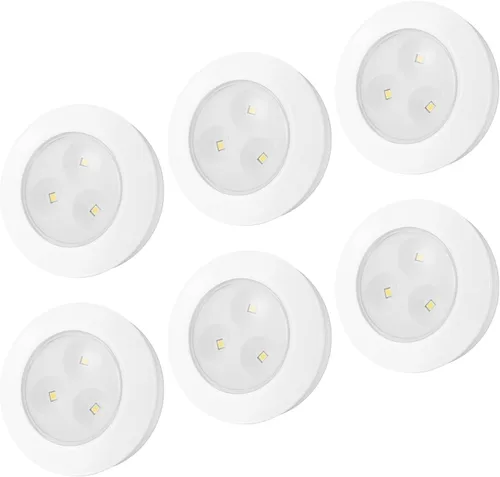 LUXSWAY Luces de disco LED, luz de encender a pilas, adhesiva, mini luz táctil nocturna, luces para debajo del gabinete y mostrador para estante y