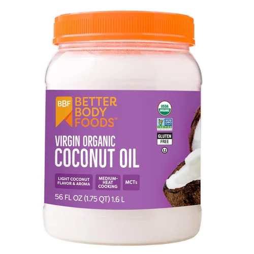 BetterBody Foods Aceite de coco orgánico sin refinar – Hidratante para cabello y piel, aceite de hornear y cocinar – Aroma y sabor ligeros –